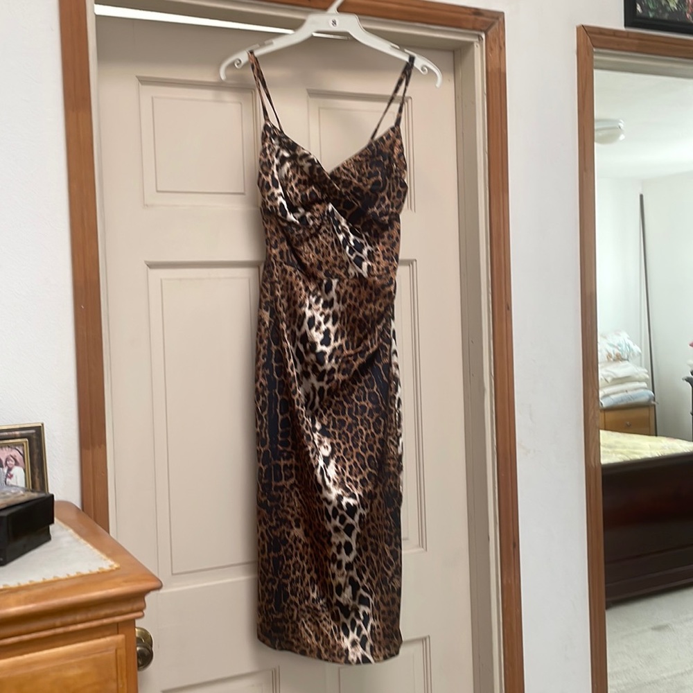 Vintage 1990s Rockabilly Pinup Girl Leopard Fitted Dress. Size: S 1-2 NEW!